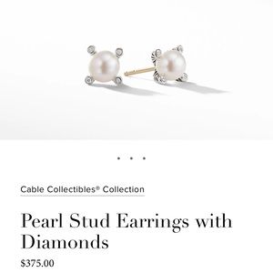 David Yurman Cable Collection Pearl Stud Earrings w Diamonds in Sterling Silver